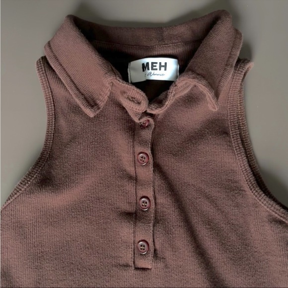 Brown Ribbed‎ Polo Sleeveless Top - Size S - Picture 2 of 4